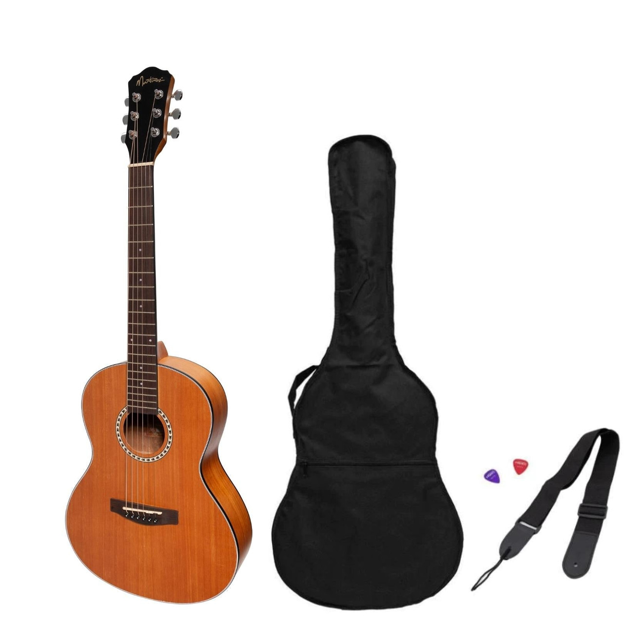 Martinez Acoustic 'Little-Mini' Folk Guitar Pack with Built-In Tuner (Mahogany)