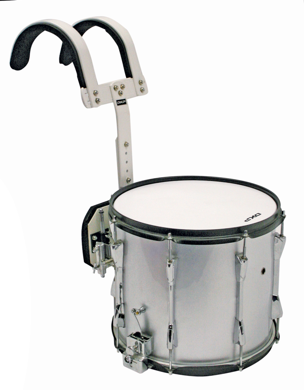 14" x 12" (8 long lugs) Marching Snare Drum complete with height adjustable aluminium Harness with padded shoulder and abdomen supports. Fitted with all mounting brackets.