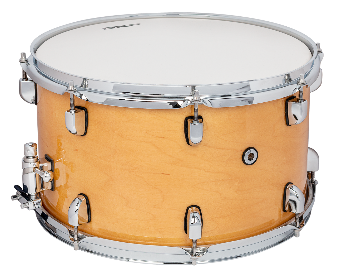 14" x 8". 6 ply. Maple shell with 16 chrome lugs with black gaskets. Super smooth strainer. Remo Coated UT Drum head. Natural finish.