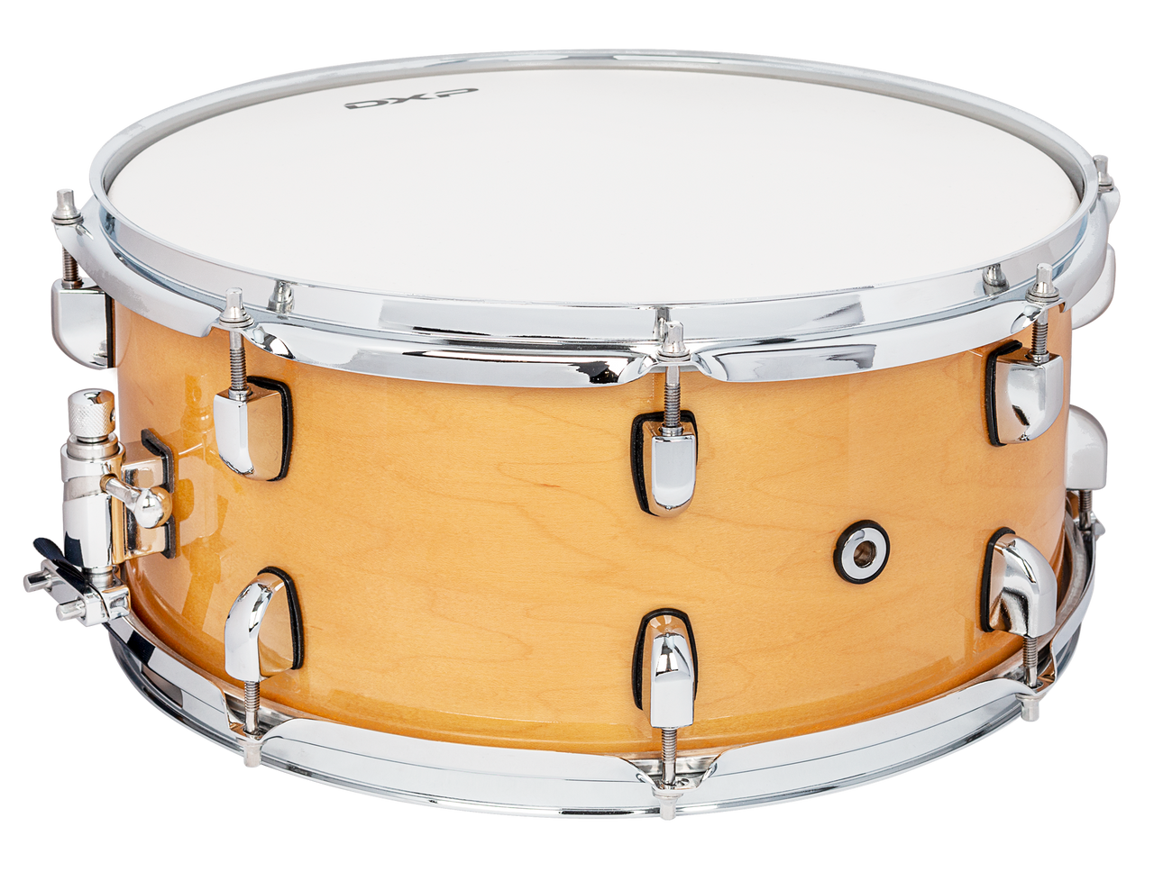 14" x 6_". 6 ply. Maple shell with 16 chrome lugs with black gaskets. Super smooth strainer. Remo Coated UT Drum head. Natural finish.