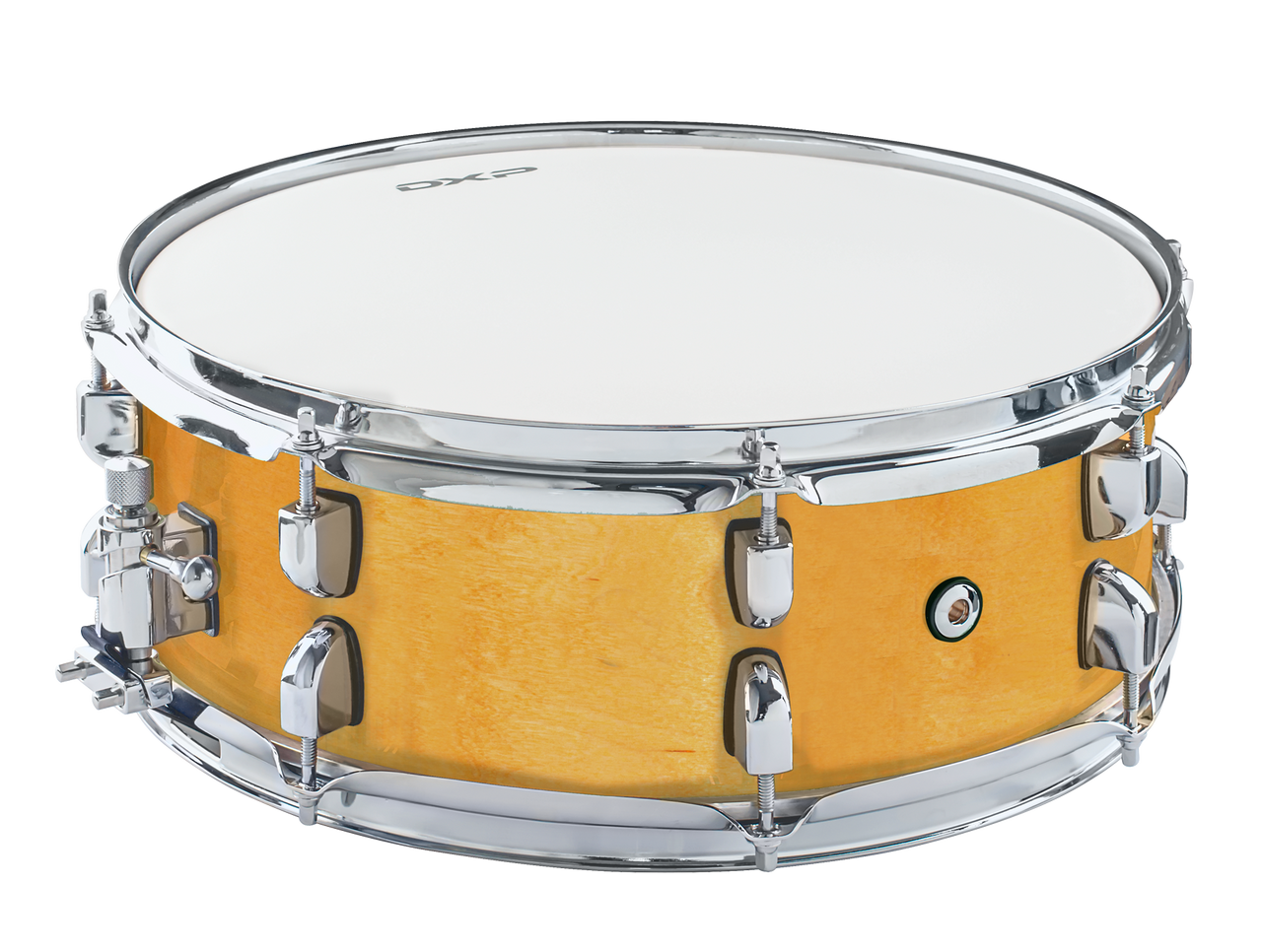 14" x 5". 6 ply. Birch shell with 16 chrome lugs with black gaskets. Super smooth strainer. Remo Coated UT Drum head. Natural finish.