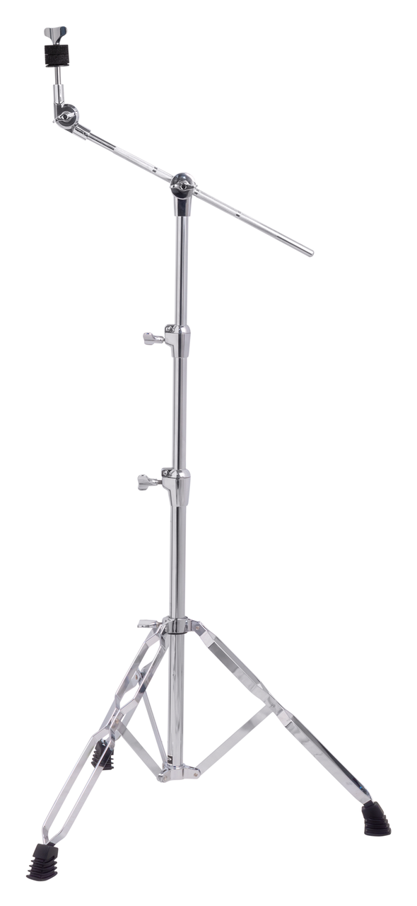 Pro heavy duty hideaway boom/straight Cymbal stand with double braced legs. Cog tilter. Splined boom arm for secure locking. Lightweight yet sturdy. Dual height adjustment. Ergo style memory locks.