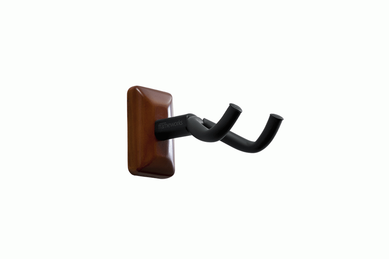 The Gator GFWGTRHNGRMHG Frameworks Wall Mounted Guitar Hanger with Mahogany Mounting Plate