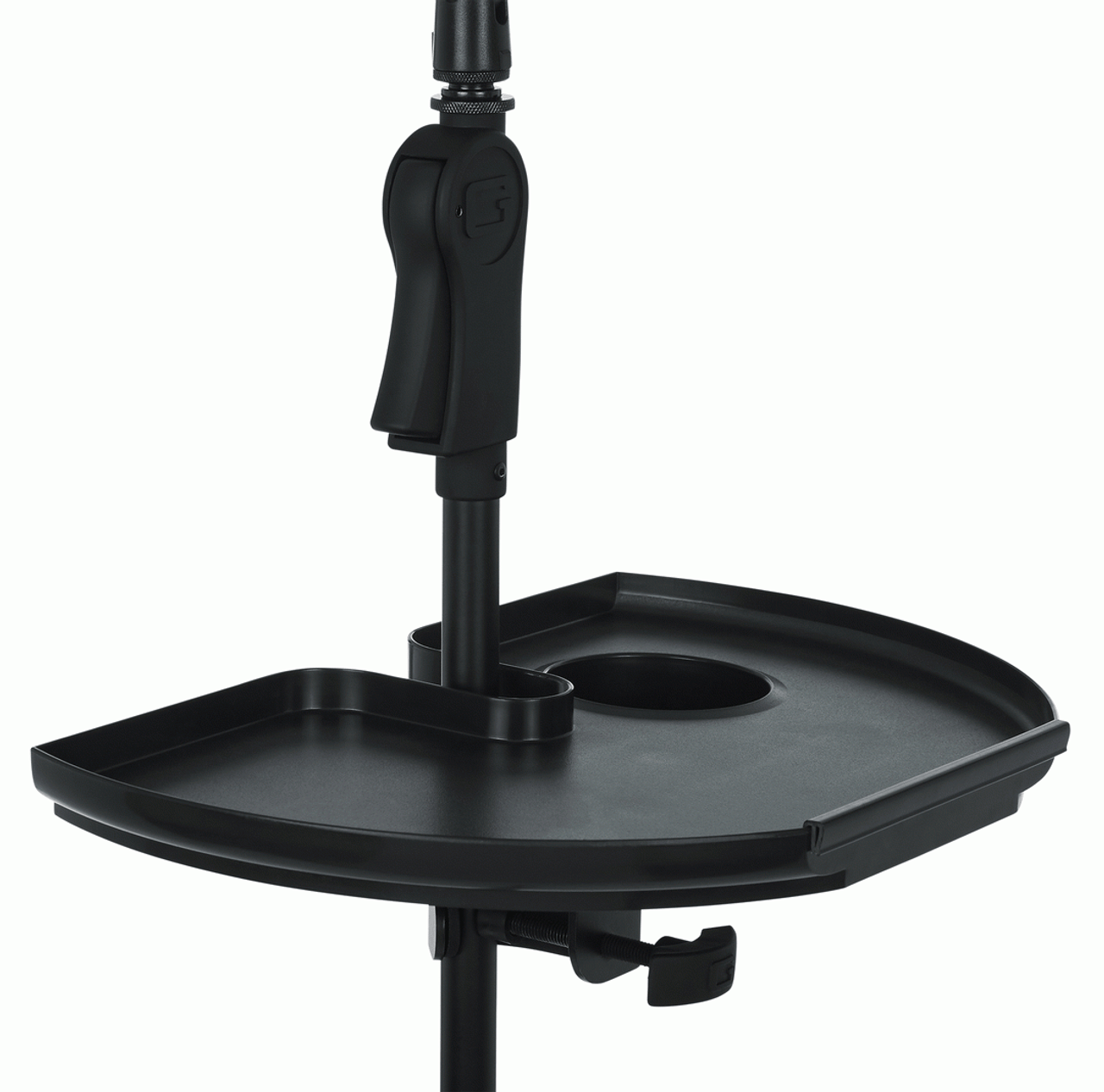 The Gator GFWMICACCTRAY Frameworks Microphone Stand Accessory Tray with Drink Holder and Guitar Pick Tab