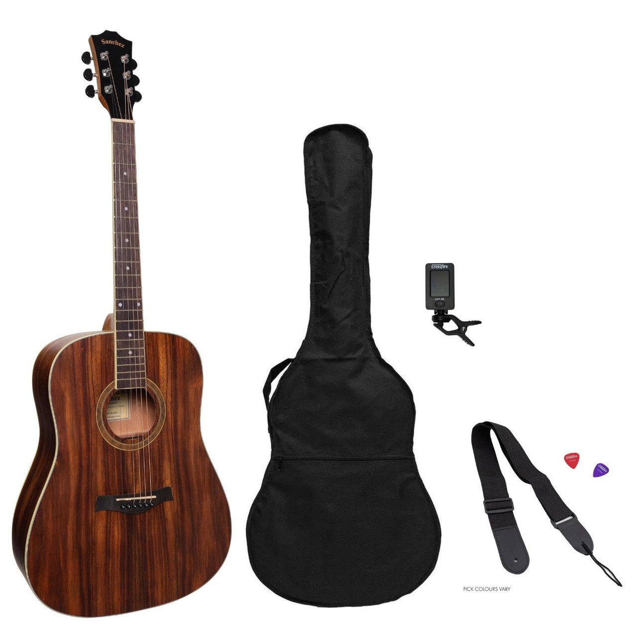 Sanchez Left Handed Acoustic Dreadnought Guitar Pack (Rosewood)