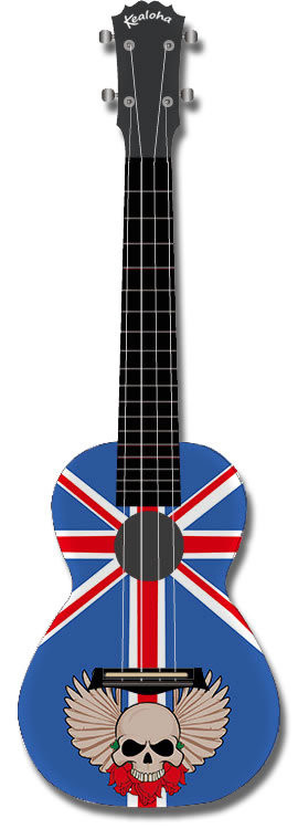 Kealoha "British Skull Wings" Design Concert Ukulele with Black ABS Resin Body