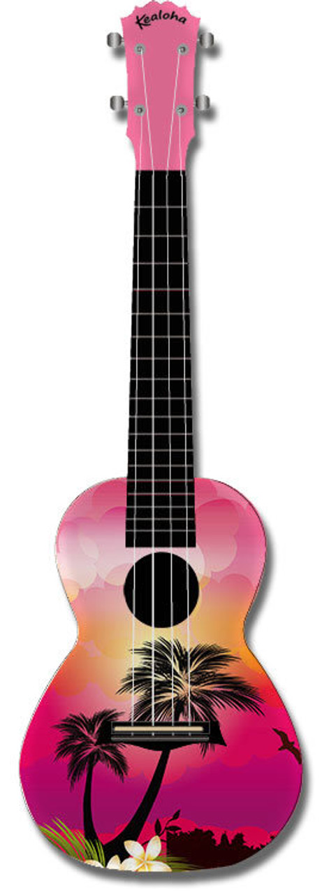 Kealoha "Sunset Palms" Design Concert Ukulele with Pink ABS Resin Body