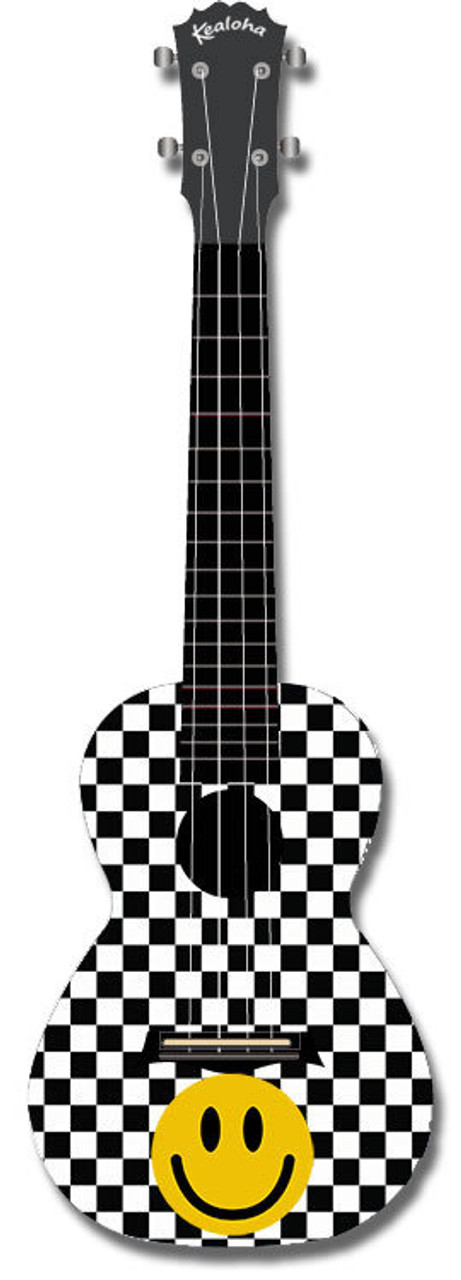 Kealoha "Checkerboard Smiley Face" Design Concert Ukulele with Black ABS Resin Body
