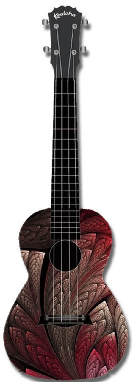 Kealoha "Feather Amour" Design Concert Ukulele with Black ABS Resin Body