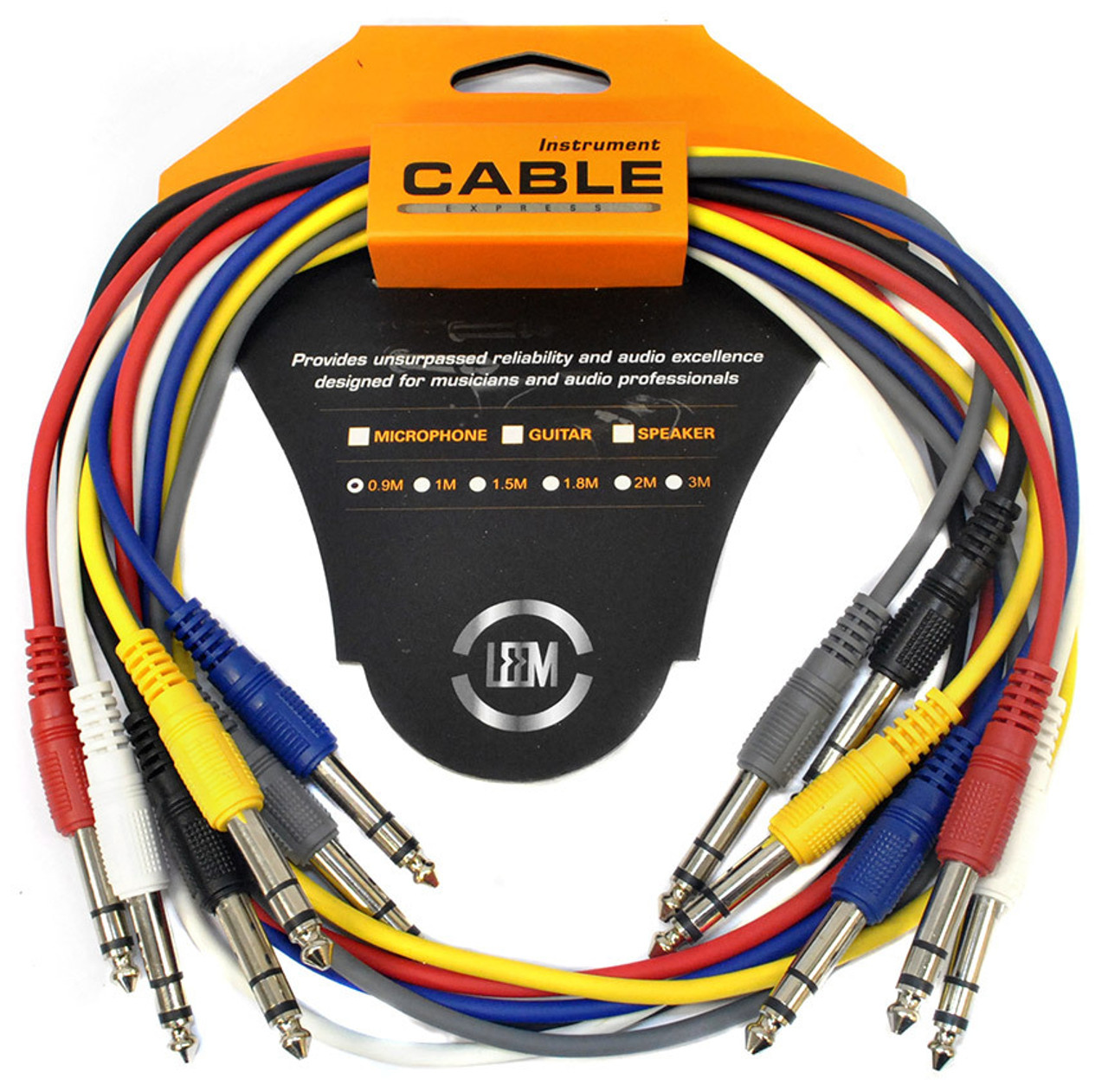 Leem 3ft Stereo Patch Cables 6pk (1/4" Stereo Jack Plug  - 1/4" Stereo Jack Plug )