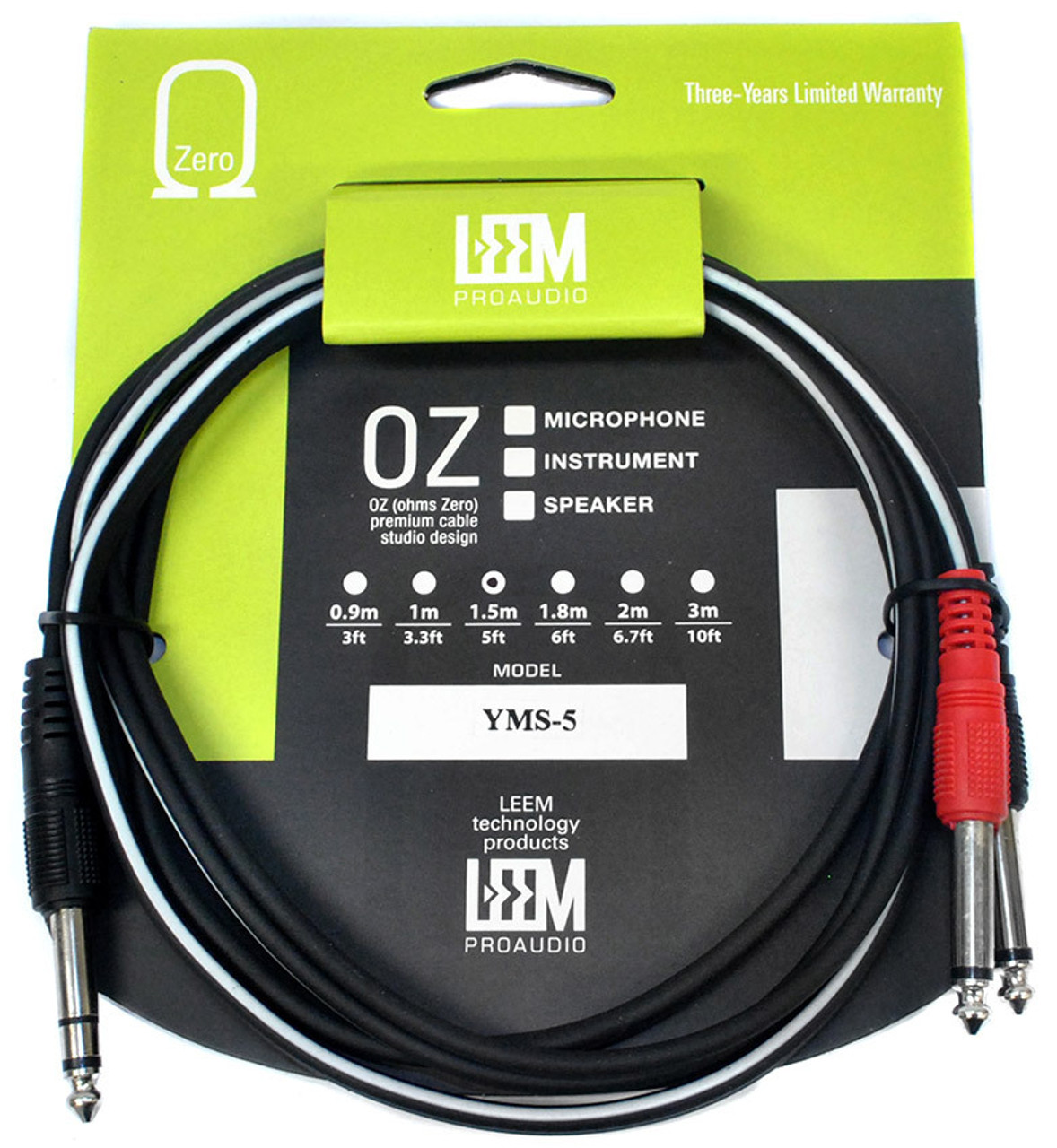 Leem 5ft Y-Cable (1/4" Straight TRS - 2 x 1/4" Straight TS)