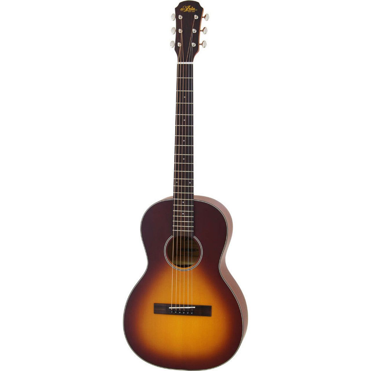 Aria 100 Series Parlour Body Acoustic Guitar in Matte Tobacco Sunburst