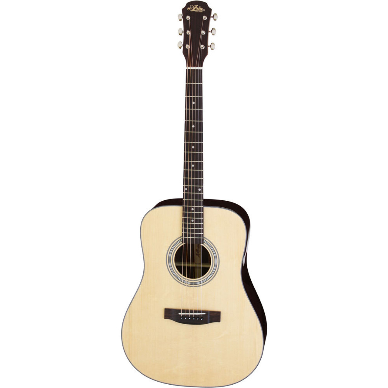 Aria 200 Series Dreadnought Body Acoustic Guitar in Natural Gloss