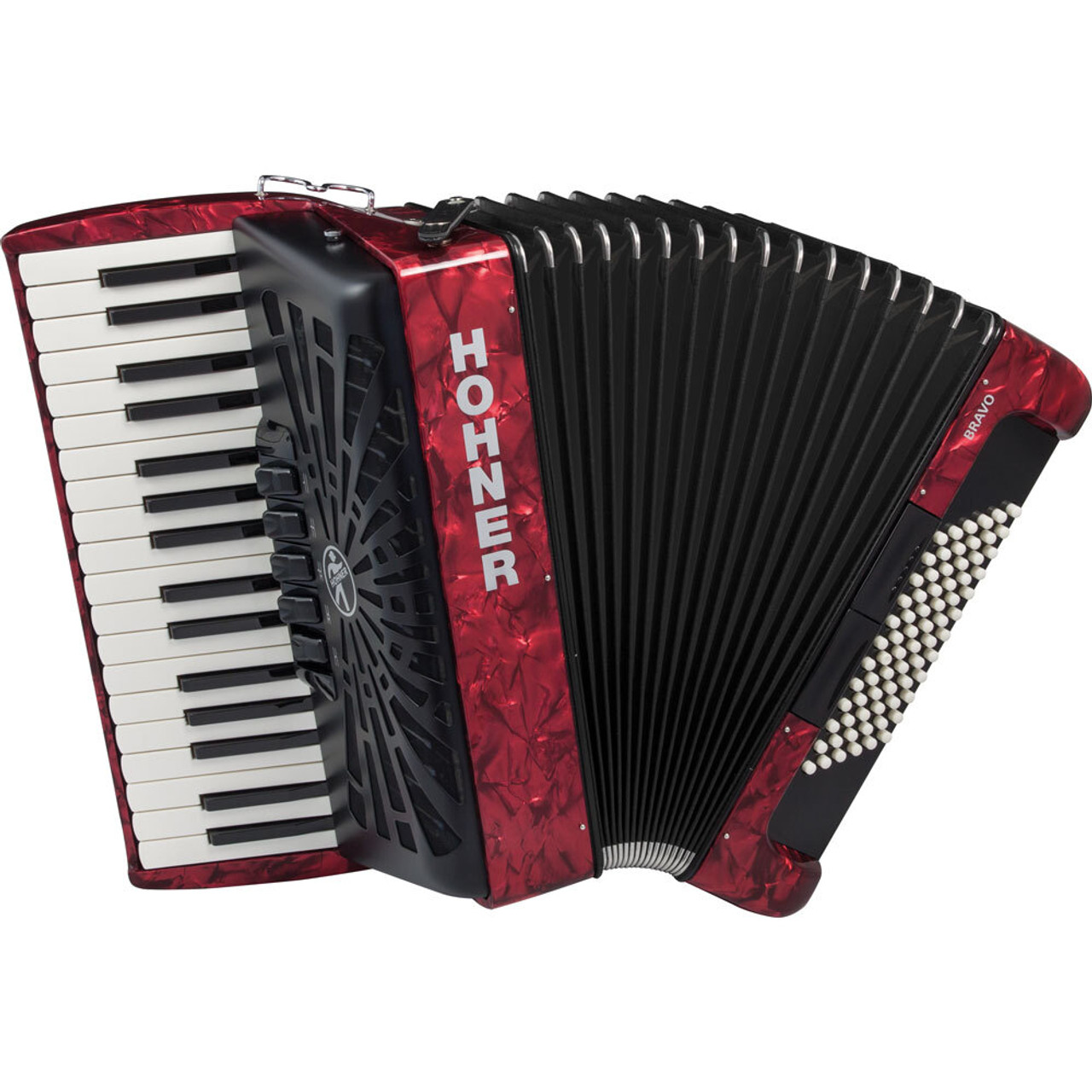 Hohner Bravo III 72 Bass Chromatic Accordion In Red Pearl