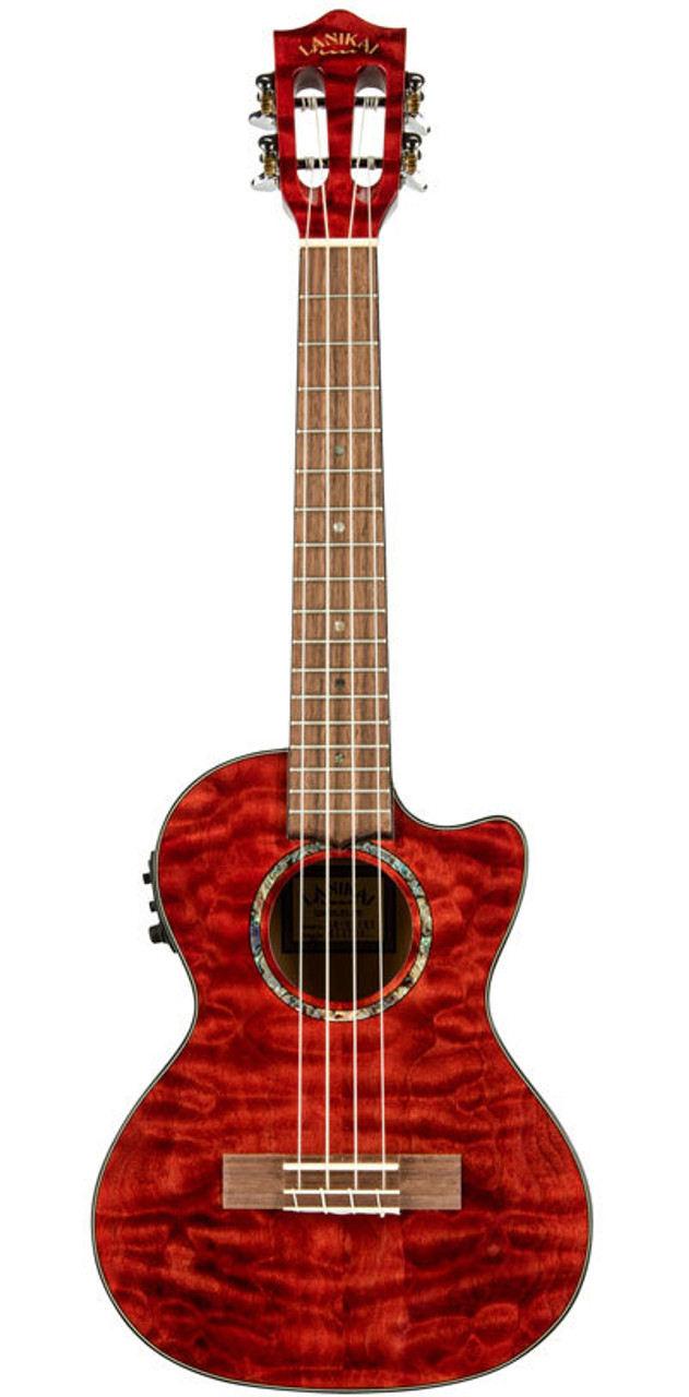 Lanikai Quilted Maple Tenor AC/EL Ukulele in Red Stain Gloss Finish