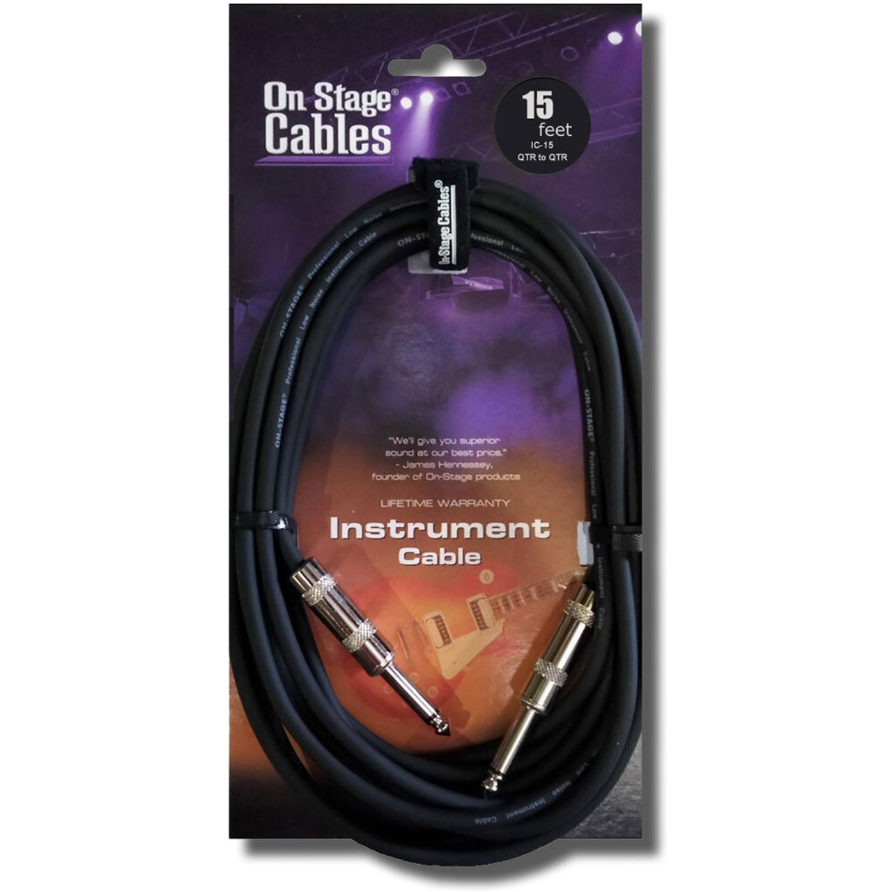 On-Stage 15ft Instrument Cable (1/4" Straight Plug - 1/4" Straight Plug)