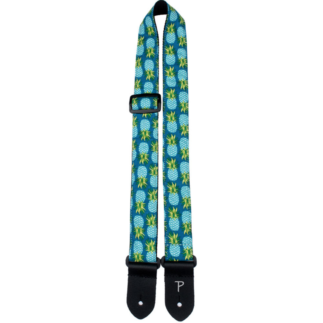 Perris 1.5" Fabric Ukulele Strap in Teal Pineapple Design with Leather ends