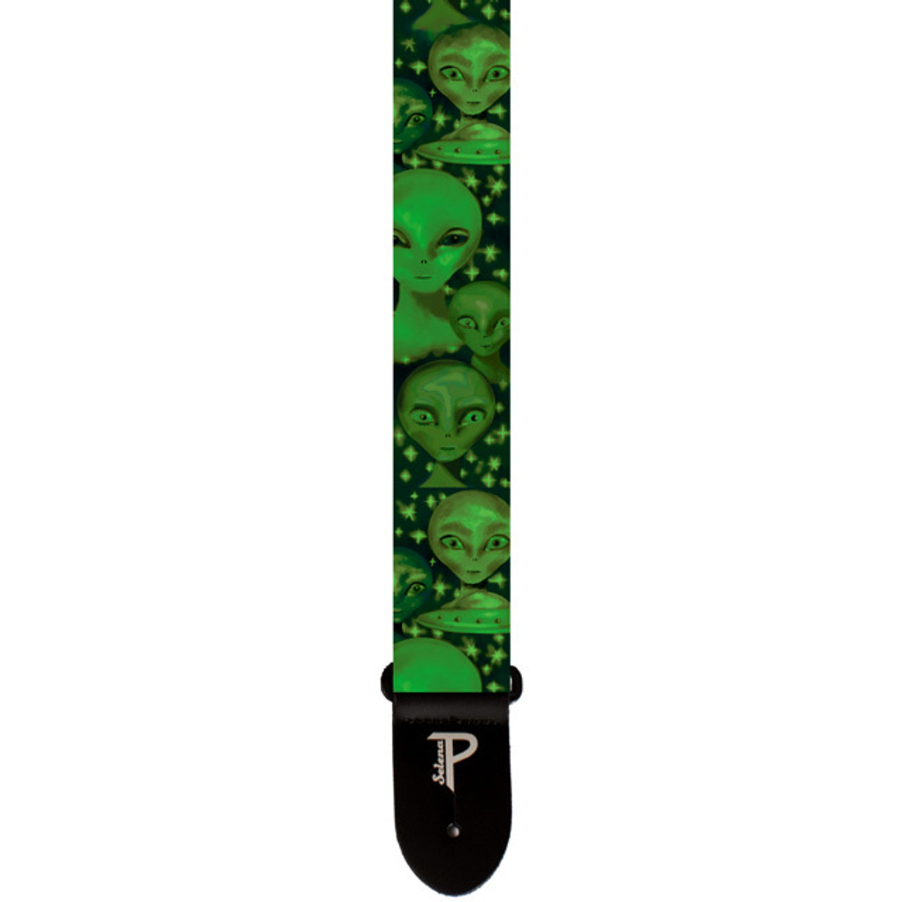 Perris 2" Polyester "Green Aliens" Guitar Strap with Leather ends