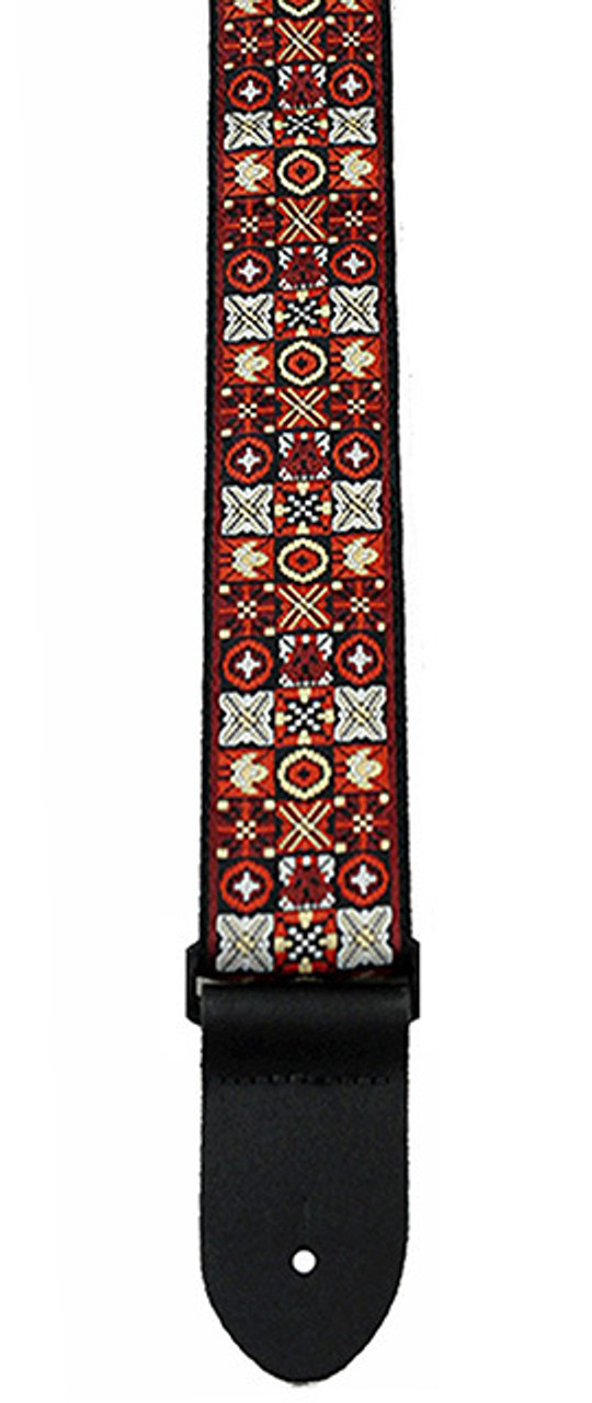 Perris 2" Jacquard Guitar Strap with Red, Black & White Noughts & Crosses design