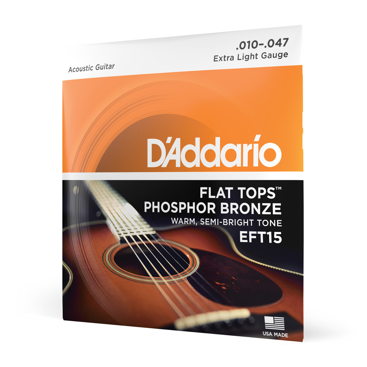 D'Addario EFT15 Flat Tops Phosphor Bronze Acoustic Guitar Strings, Extra Light, 10-47
