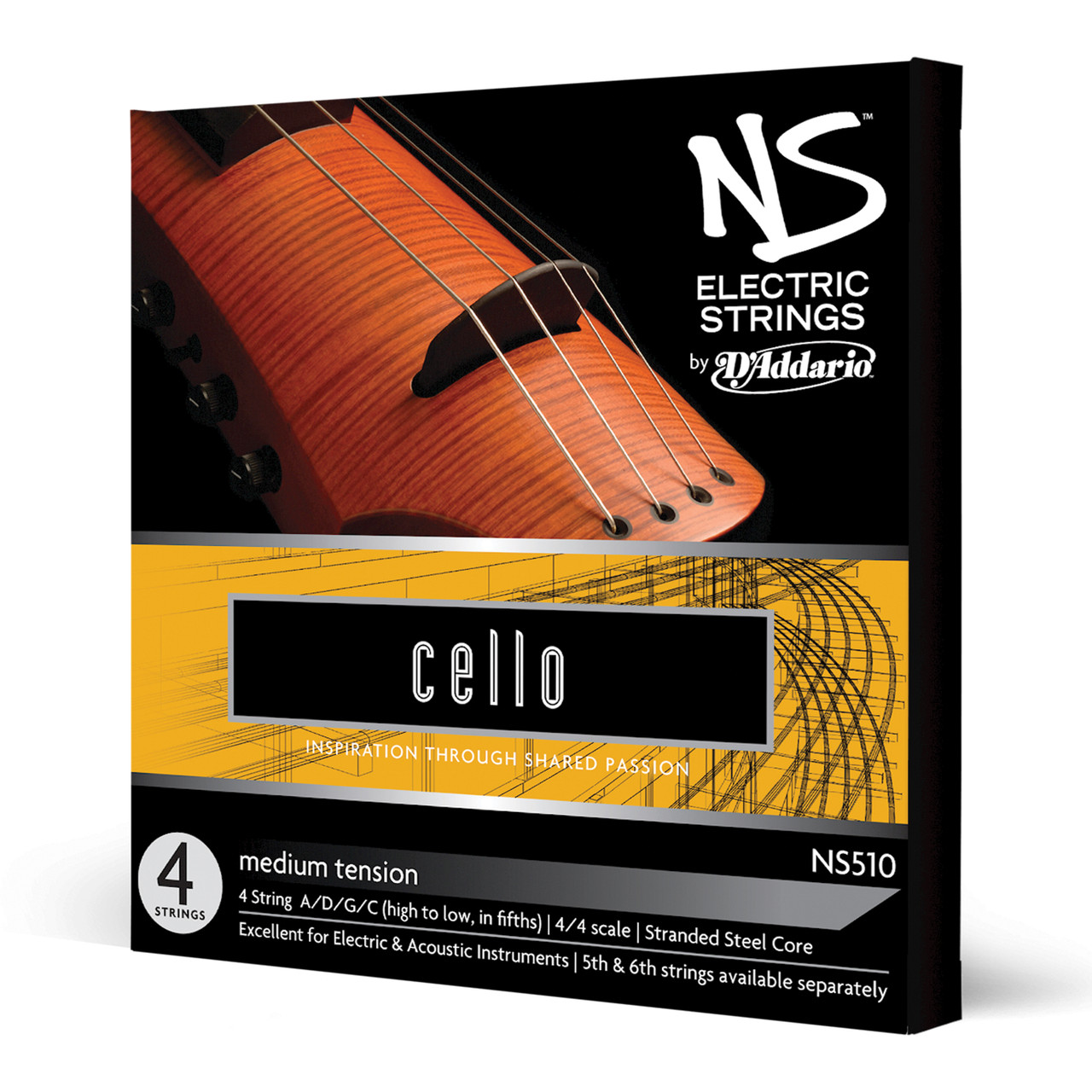 D'Addario NS Electric Cello String Set, 4/4 Scale, Medium Tension