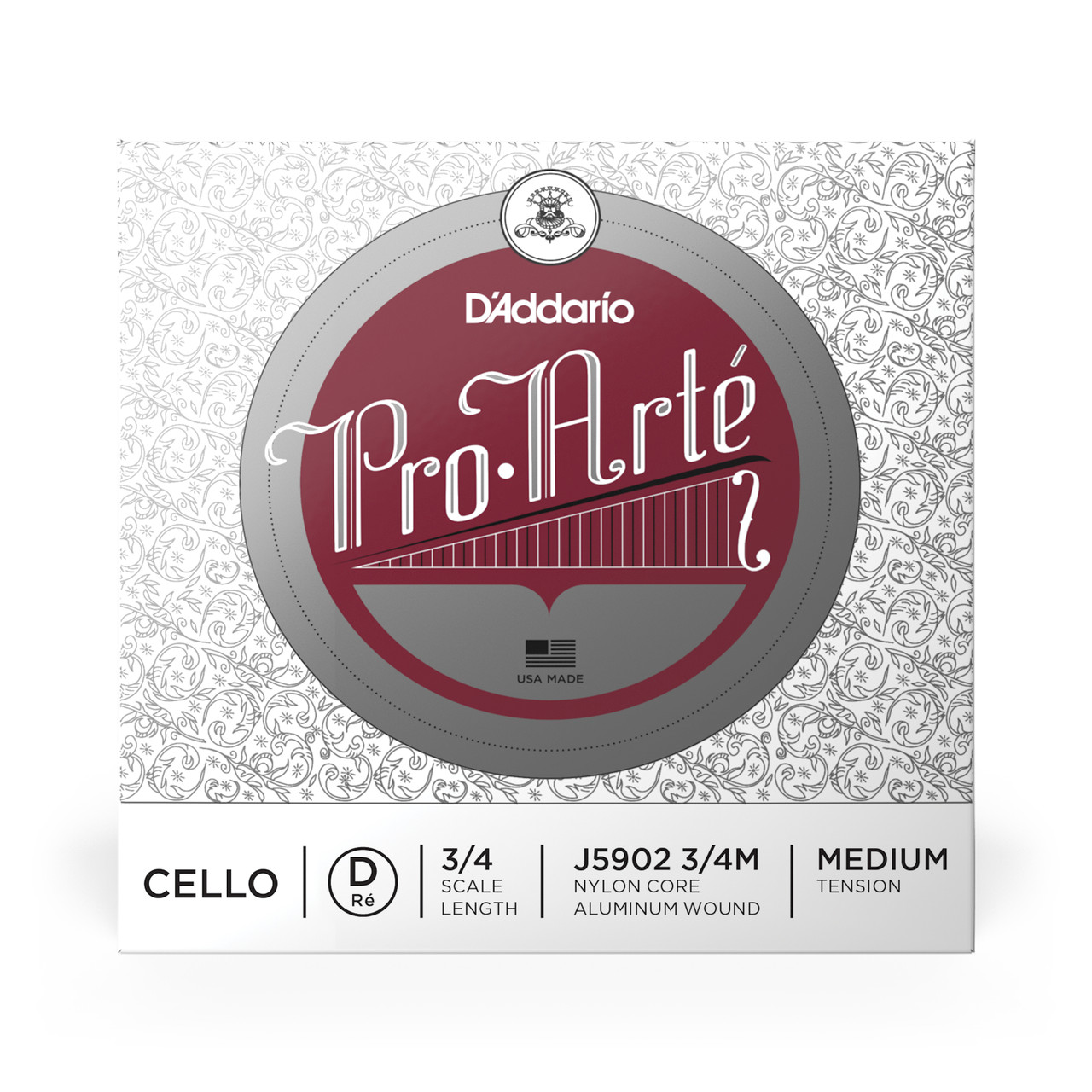 D'Addario Pro-Arte Cello Single D String, 3/4 Scale, Medium Tension
