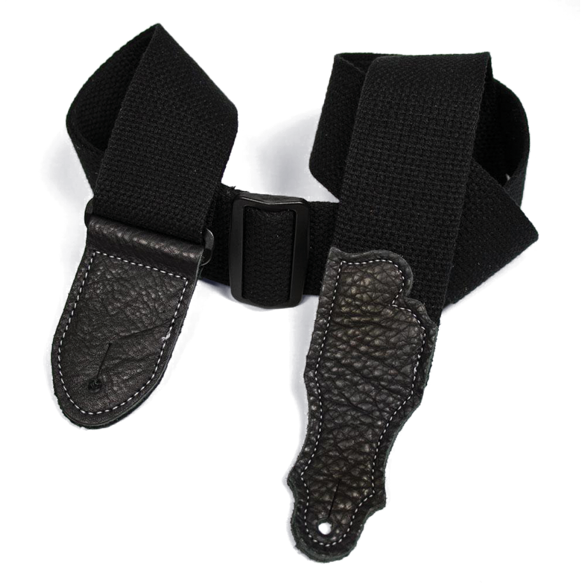Franklin 2" Black Cotton Strap with Pebbled Black Glove Leather End Tab