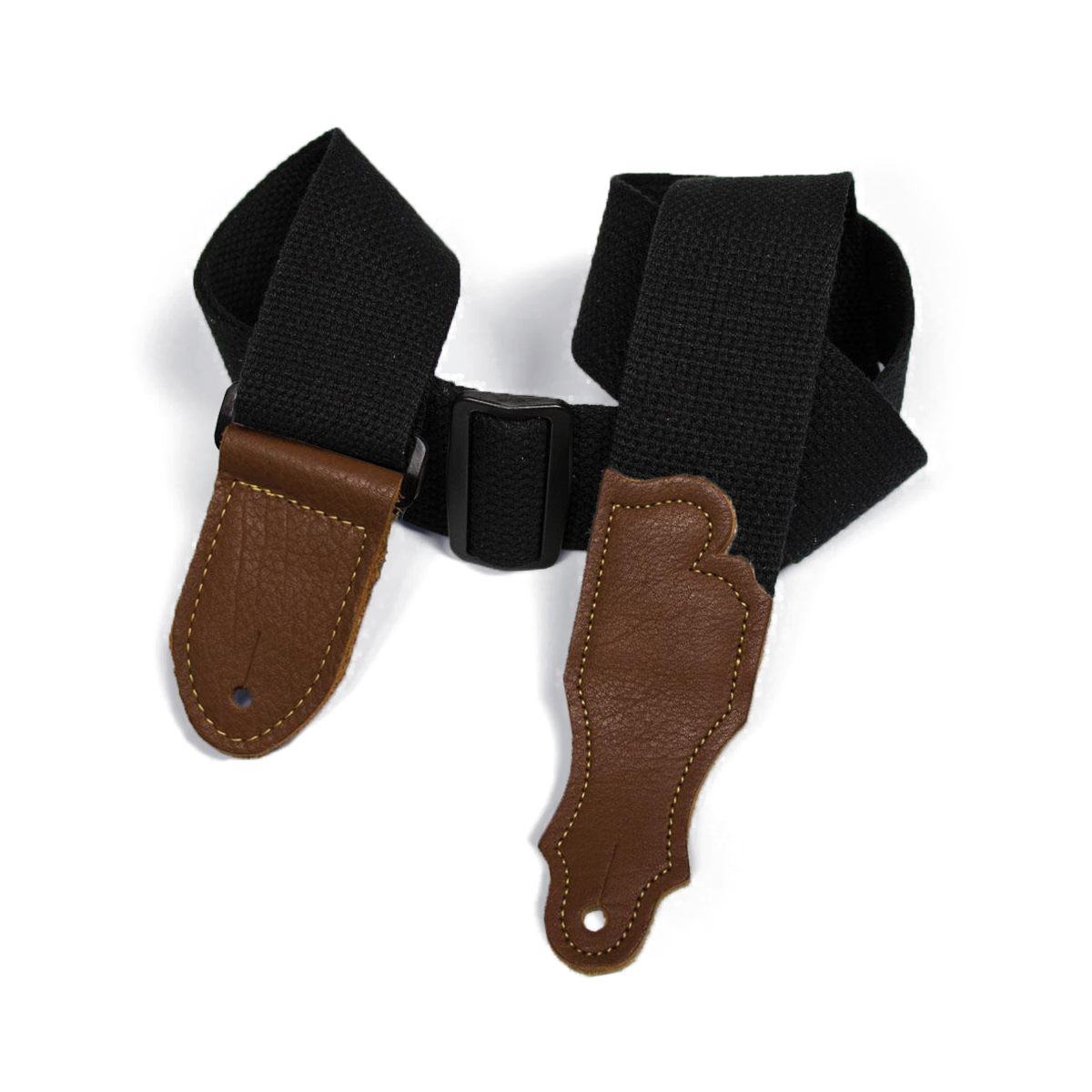 Franklin 2" Black Cotton Strap with Pebbled Caramel Glove Leather End Tab