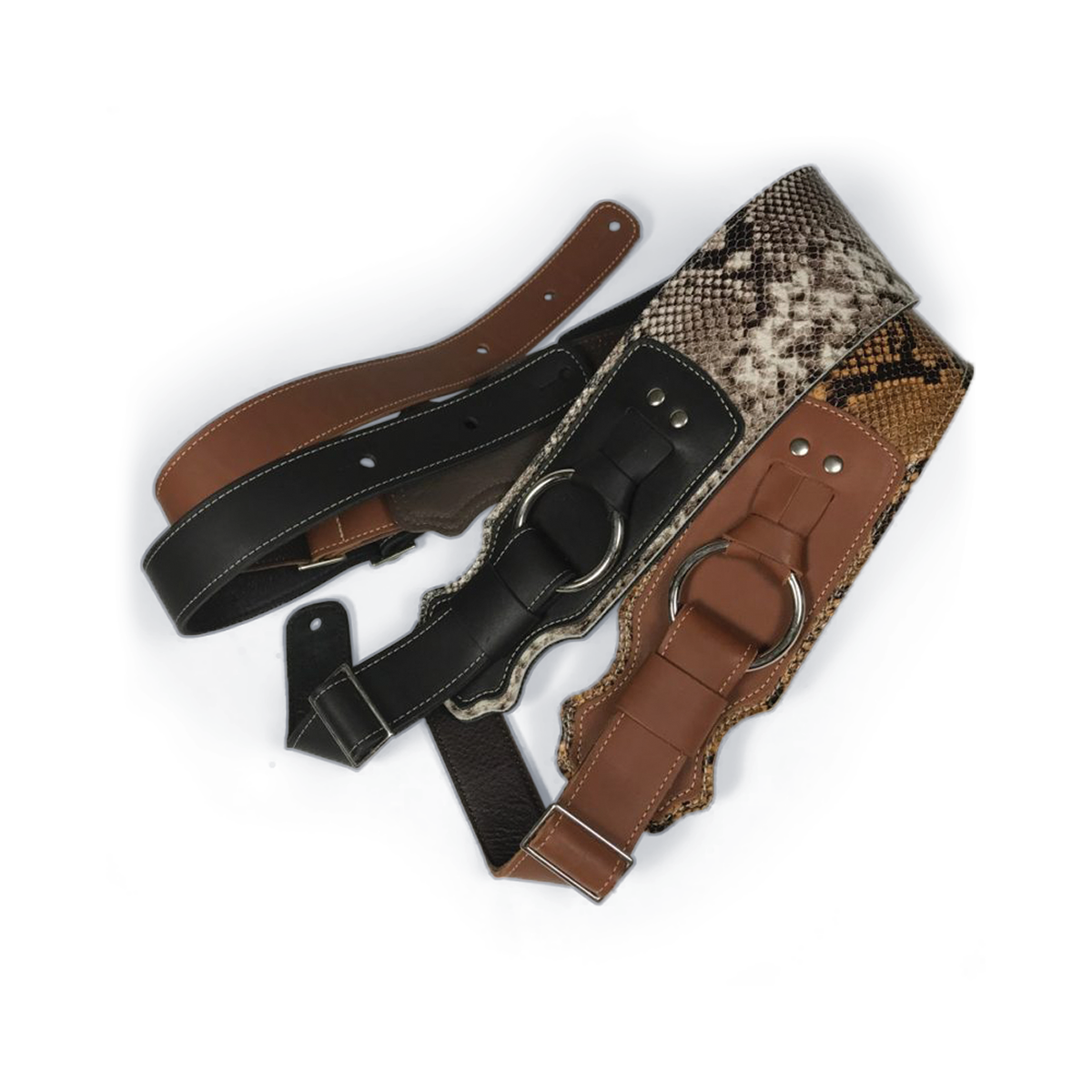 Franklin 3.5" Snake Skin/Cognac Glove Leather Ring Bass Guitar Strap