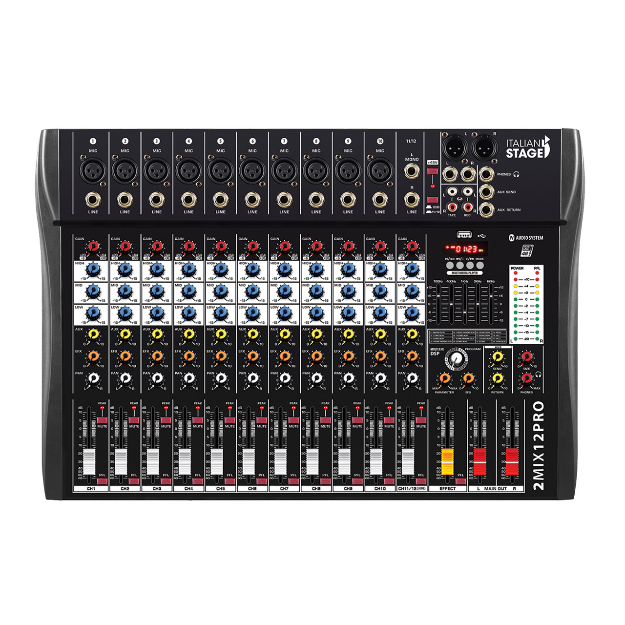 Italian Stage 12-Channel Stereo Audio Mixer with DSP MultiFX [IS2MIX12PRO]