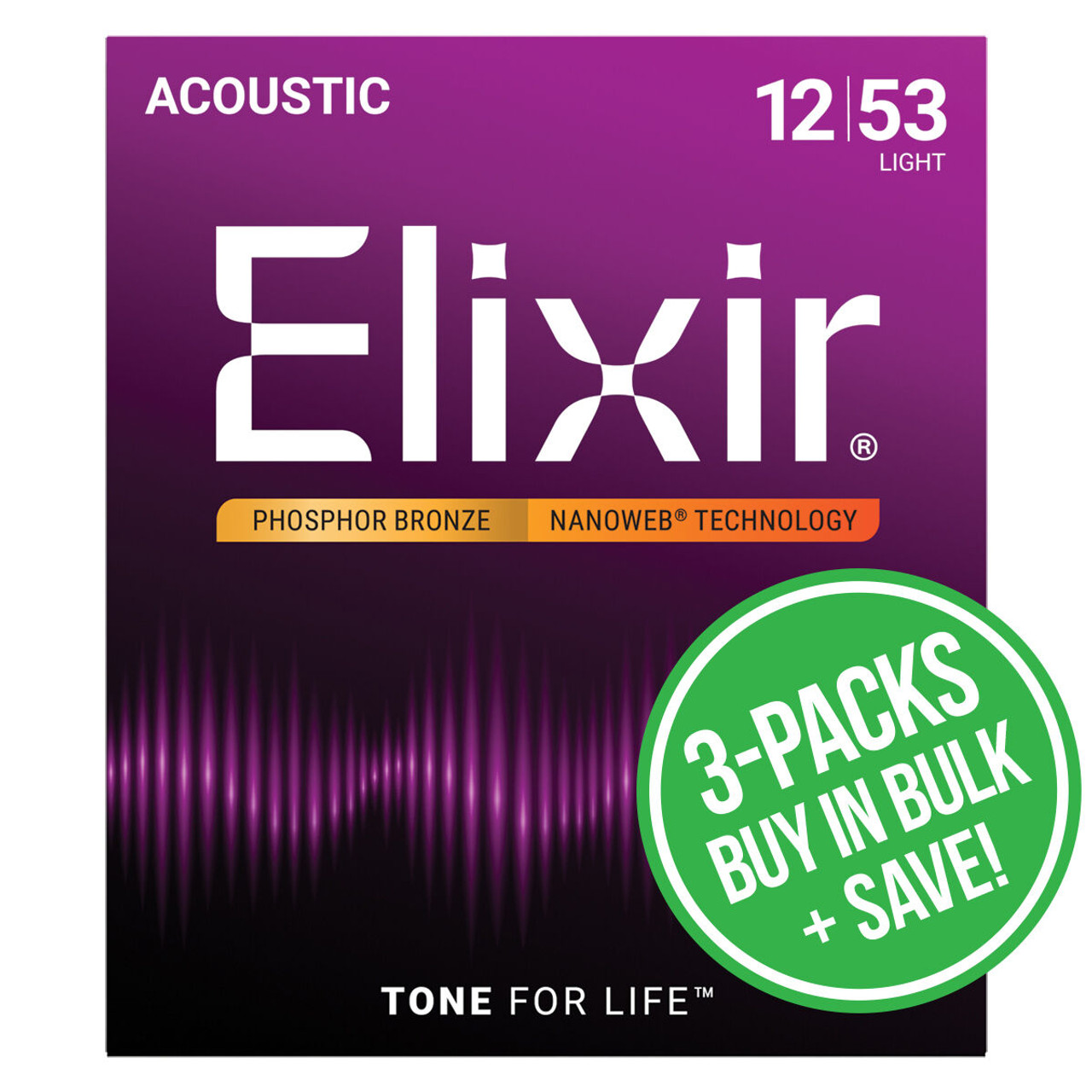 Elixir 16545 Nanoweb Phosphor Bronze 12-53 3 Pack Light Elixir 16545 Nanoweb Phosphor Bronze 12-53 3 Pack Light