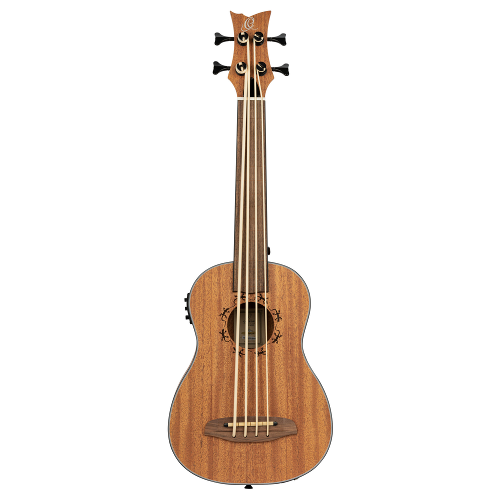 ORTEGA Lizard Series Short Scale Fretless Uke Bass 4 String - Mahogany Natural + Bag