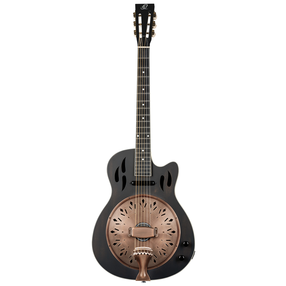 ORTEGA Americana Series Resonator Guitar 6 String - Distressed Black / Antique Brass HW