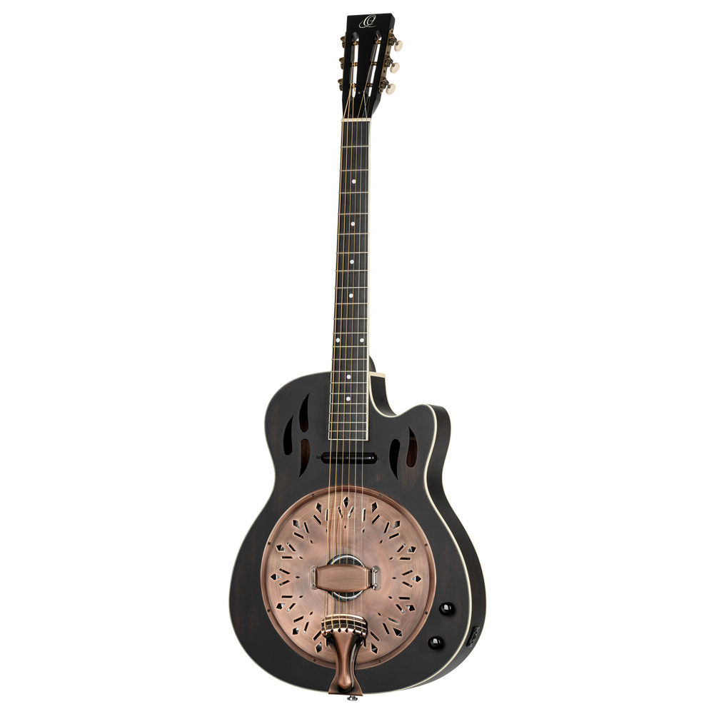ORTEGA Americana Series Resonator Guitar 6 String - Distressed Black / Antique Brass HW