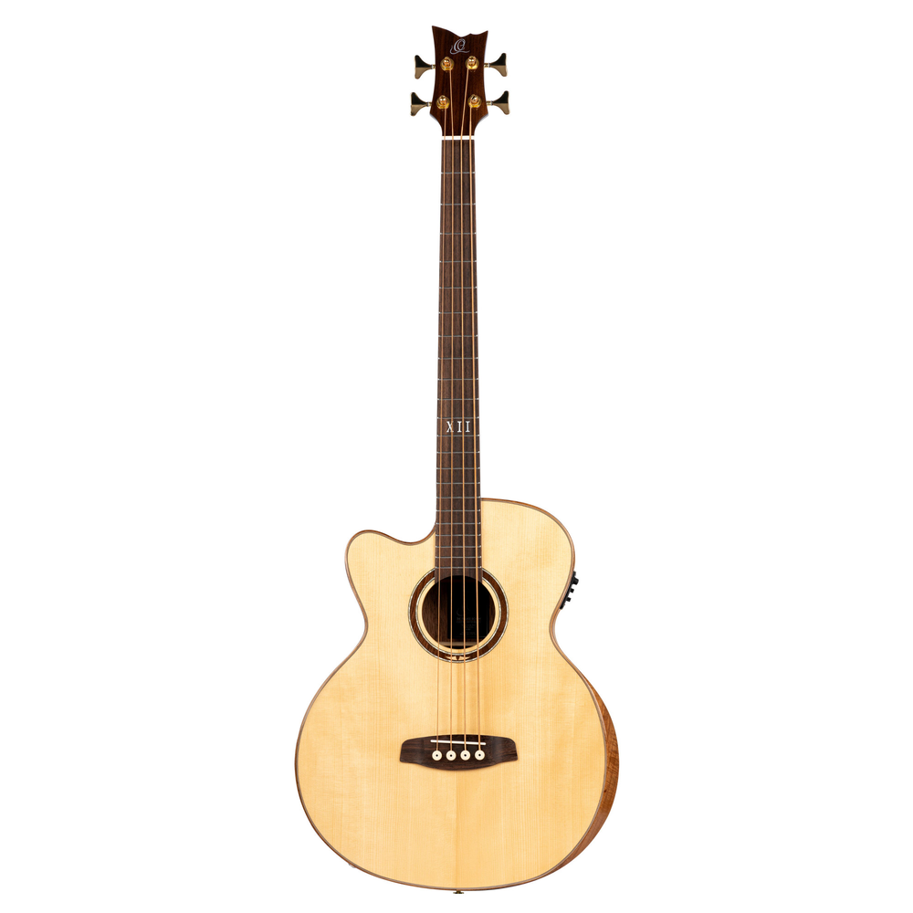 ORTEGA The Private Room Medium Scale Acoustic Bass 4 String Lefty - Spruce / Striped Ebony Natural + Bag