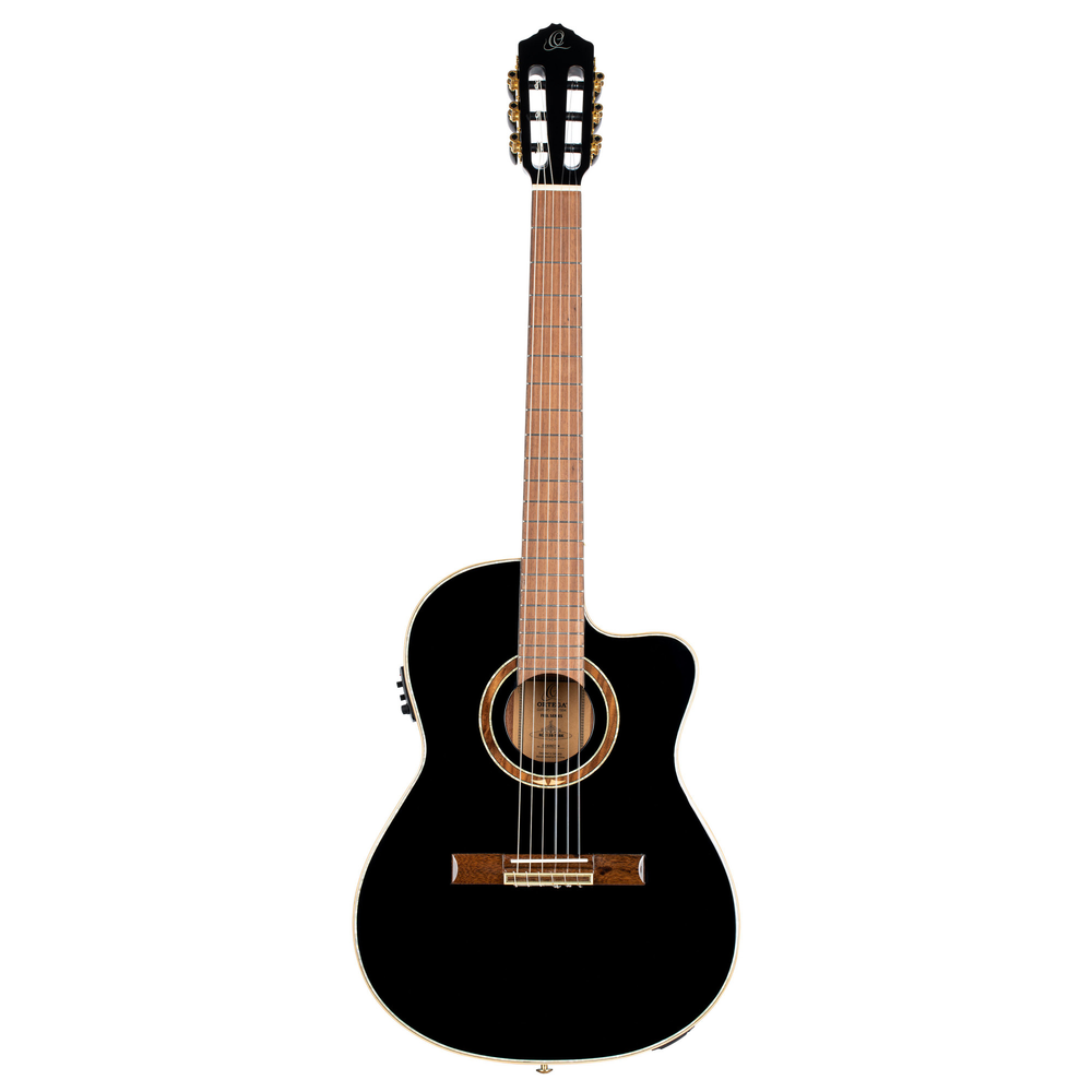 ORTEGA Performer Series 4/4 Thinline Classical Guitar 6-String - Black + Gig Bag