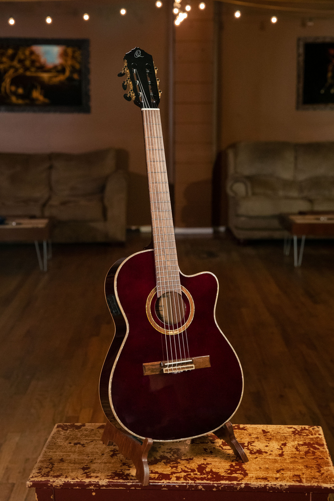 ORTEGA Performer Series 4/4 Thinline Classical Guitar 6-String - Stained Red + Gig Bag