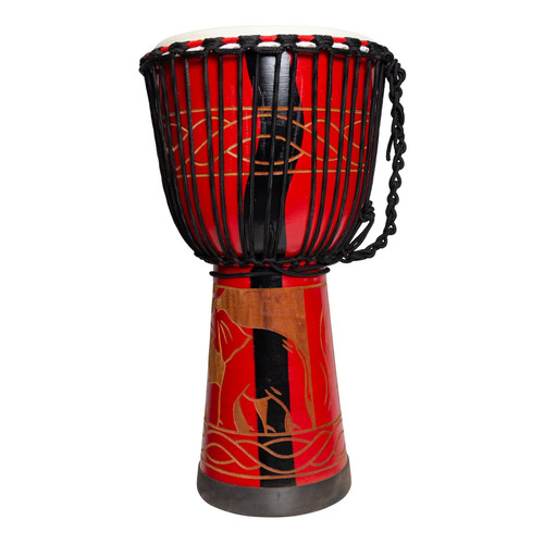 Drumfire 'Majestic Series' 12" Natural Hide Traditional Rope Djembe (Red)