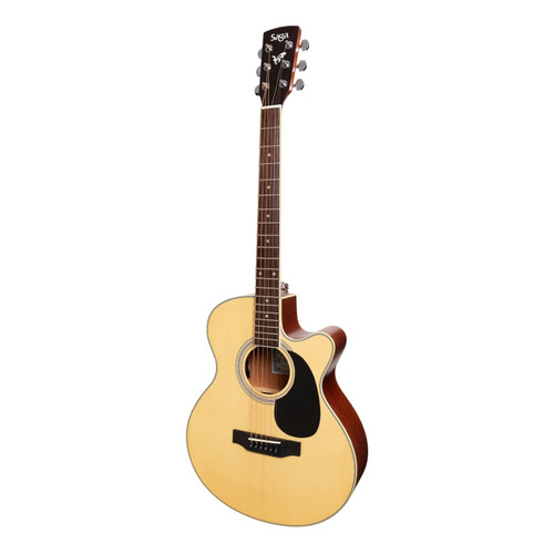 Saga '700 Series' Solid Spruce Top Acoustic-Electric Small-Body Cutaway Guitar (Natural Satin)