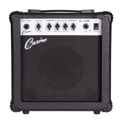 Casino '24 Series' Mahogany Tune-Style Electric Bass Guitar and 15 Watt Amplifier Pack (Natural Satin)