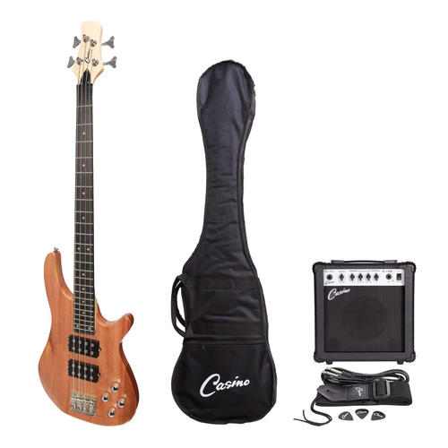 Casino '24 Series' Mahogany Tune-Style Electric Bass Guitar and 15 Watt Amplifier Pack (Natural Gloss) Casino '24 Series' Mahogany Tune-Style Electric Bass Guitar and 15 Watt Amplifier Pack (Natural Gloss)