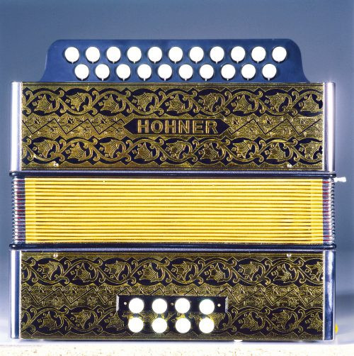 Hohner 2915 G/C Vienna 2-Row Diatonic Button Accordion, 21 Treble/8 Bass Buttons, Mm Reeds, Black & Gold, With Straps (15-A3405s)