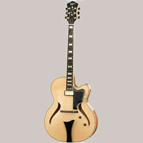 Hofner Jazzica Custom Archtop Guitar, Solid Spruce Top, High Gloss Natural Finish, With Deluxe Case