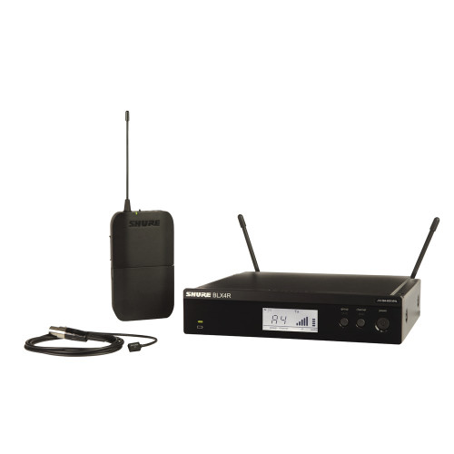 Shure SHR-BLX14RW93M17 Wireless 1/2R Lavalier System BLX1 Tx; WL93 Mic; BLX4R Rx Auto Setup: 662-686MHz BLX1 Tx; WL93 Mic; BLX4R Rx Auto Setup: 662-686MHz