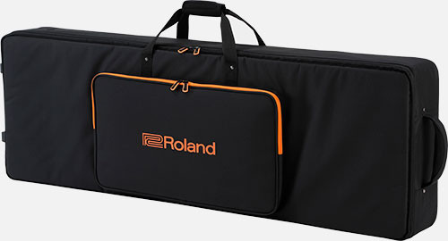 Semi-rigid keyboard case with integrated wheels for 76-note instruments.