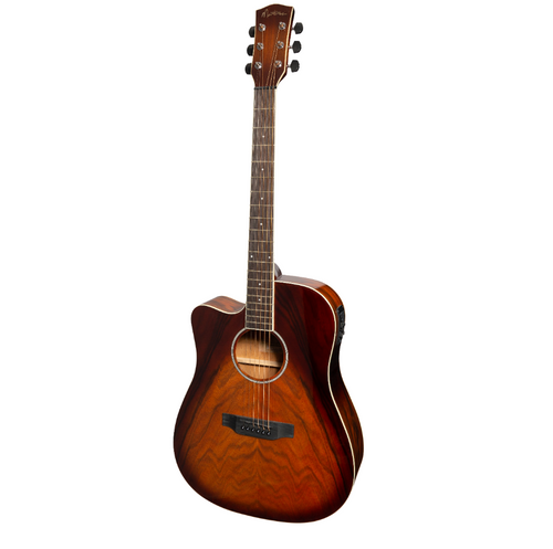 Martinez '31 Series' Daowood Acoustic-Electric Dreadnought Cutaway Guitar Left-Handed (African Brownburst)