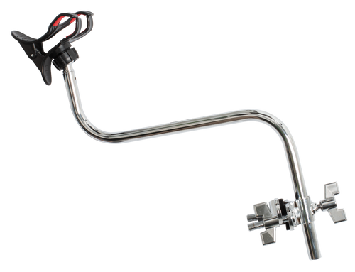 Multi adjustable to suit most standard and large size phones up to a maximum width of 110mm. Adjustable "Z" shaped arm with ball joint tilt adjustable clip to hold phone. Removable heavy duty multi clamp attaches to drum stands, microphone and music stands. Suits tube diameter up to 28.5mm (1_"). Chrome plated.