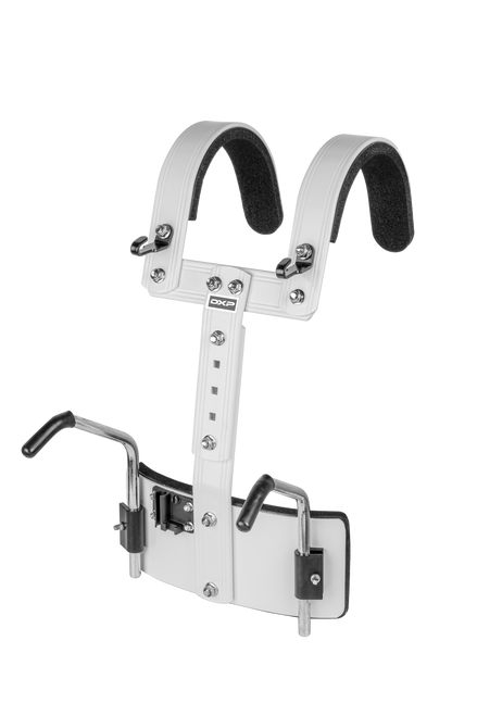 T-style Marching Drum Harness for Bass Drum. Thick foam padding for comfortable fit. Height adjustable belly plate. Aluminium J arm rests and locking non-slip adjusting brackets.