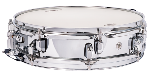 14" x 3_" smooth steel shell. 16 chrome lugs with black gaskets. Super smooth strainer. Remo Coated UT Drum head.
