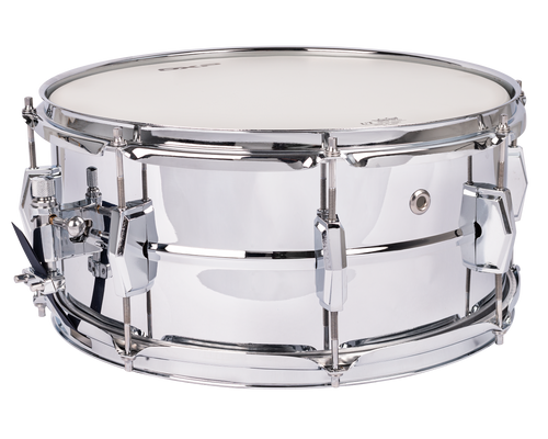 14"x 6_" beaded steel shell. 8 classic look, bridge style chrome lugs. Super smooth strainer. Remo Coated UT Drum head.
